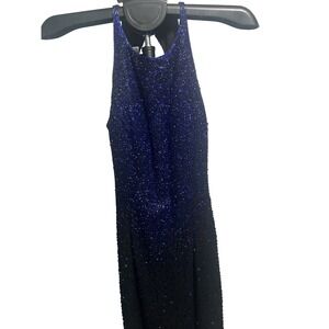 Sean Collection Vintage Y2K Beaded Silk Ombre Formal Evening Gown Blue Black M